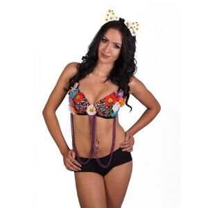 🦋B2G1🦋WESTERN FASHION Rainbow Bra Top With Flower Decoration & Swag | S/M |